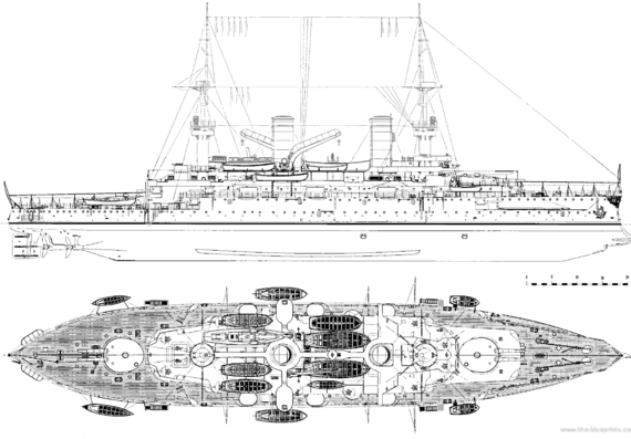 Корабль SMS Kaiser Barbarossa [Battleship] (1901) - чертежи, габариты, рисунки